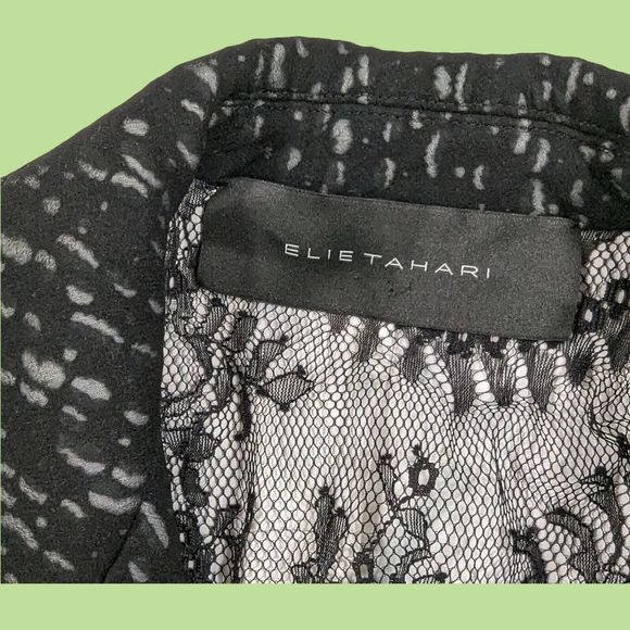 Elie Tahari Blazer 4 Women's Black Silk Chiffon Layered Cropped Lace Detailed - Picture 5 of 7